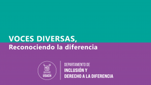 fondo dividido en dos colores horizontalmente turquesa y morado con el texto centrado a la izquierda "Voces Diversas, reconociendo la diferencia"